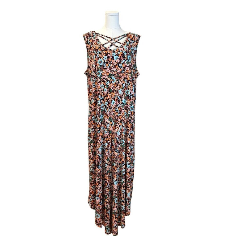 Women's XL Floral Stretchy Sleeveless Wide Leg Casual Flowy Pant Jumpsuit Romper
